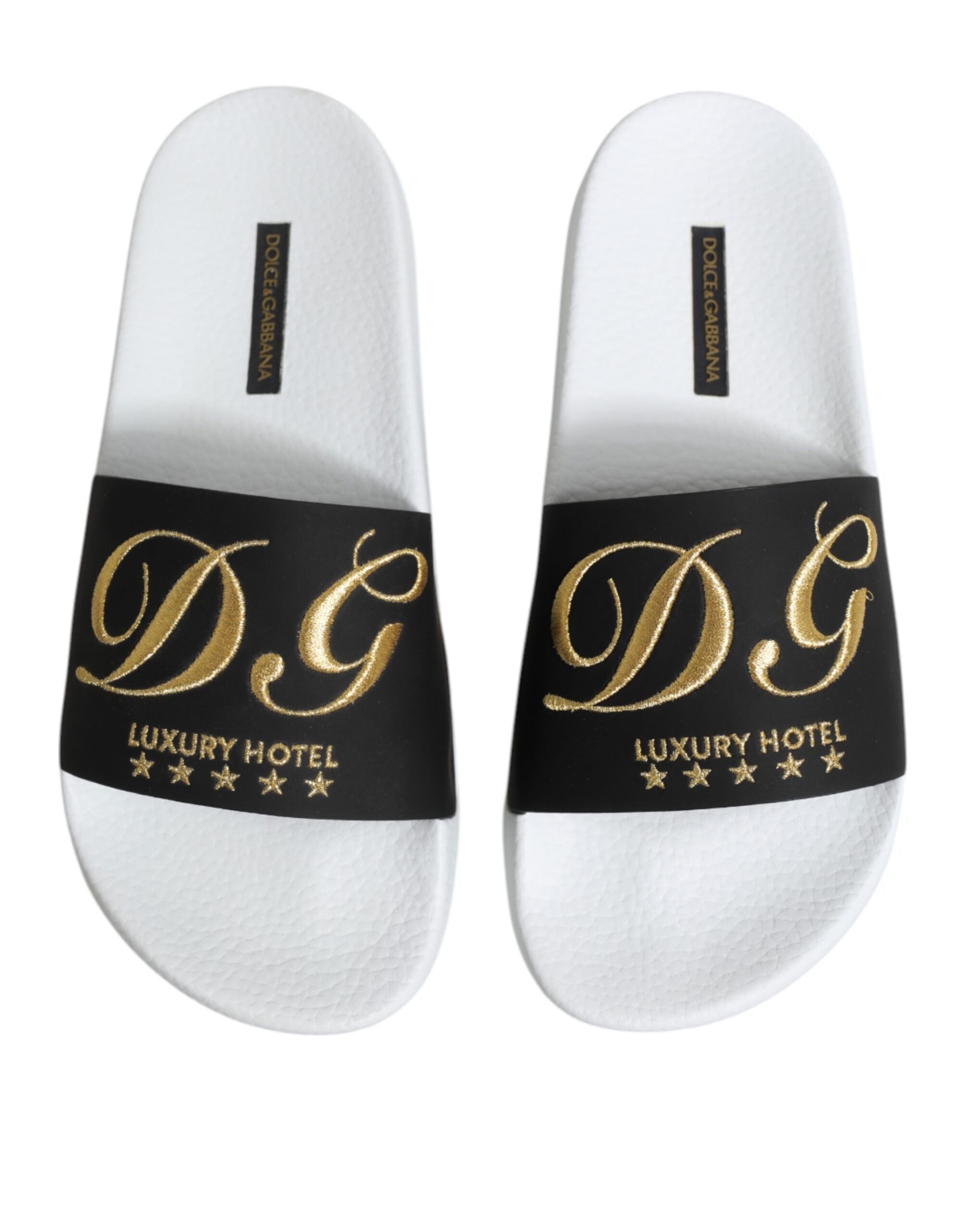 Dolce & Gabbana White Black Leather Sandals Beachwear Shoes - ACCEXO