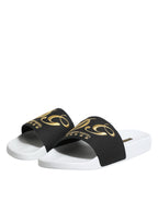 Dolce & Gabbana White Black Leather Sandals Beachwear Shoes - ACCEXO