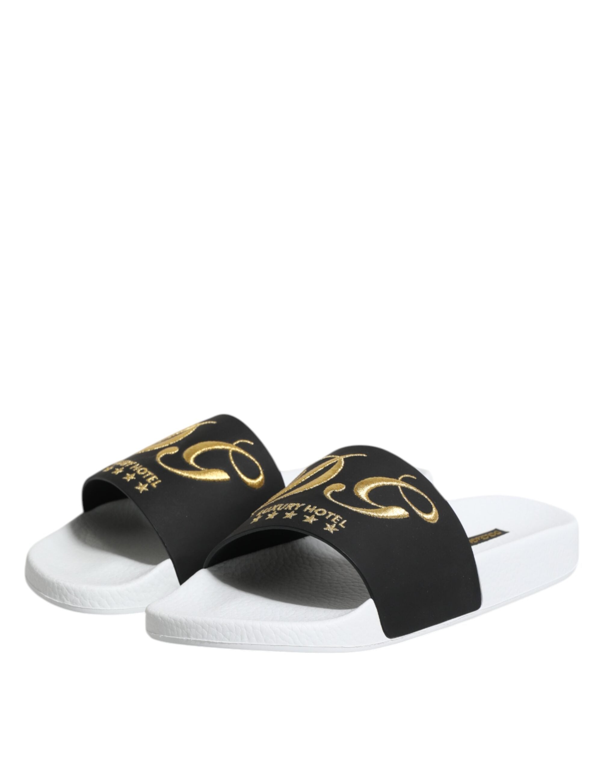 Dolce & Gabbana White Black Leather Sandals Beachwear Shoes - ACCEXO