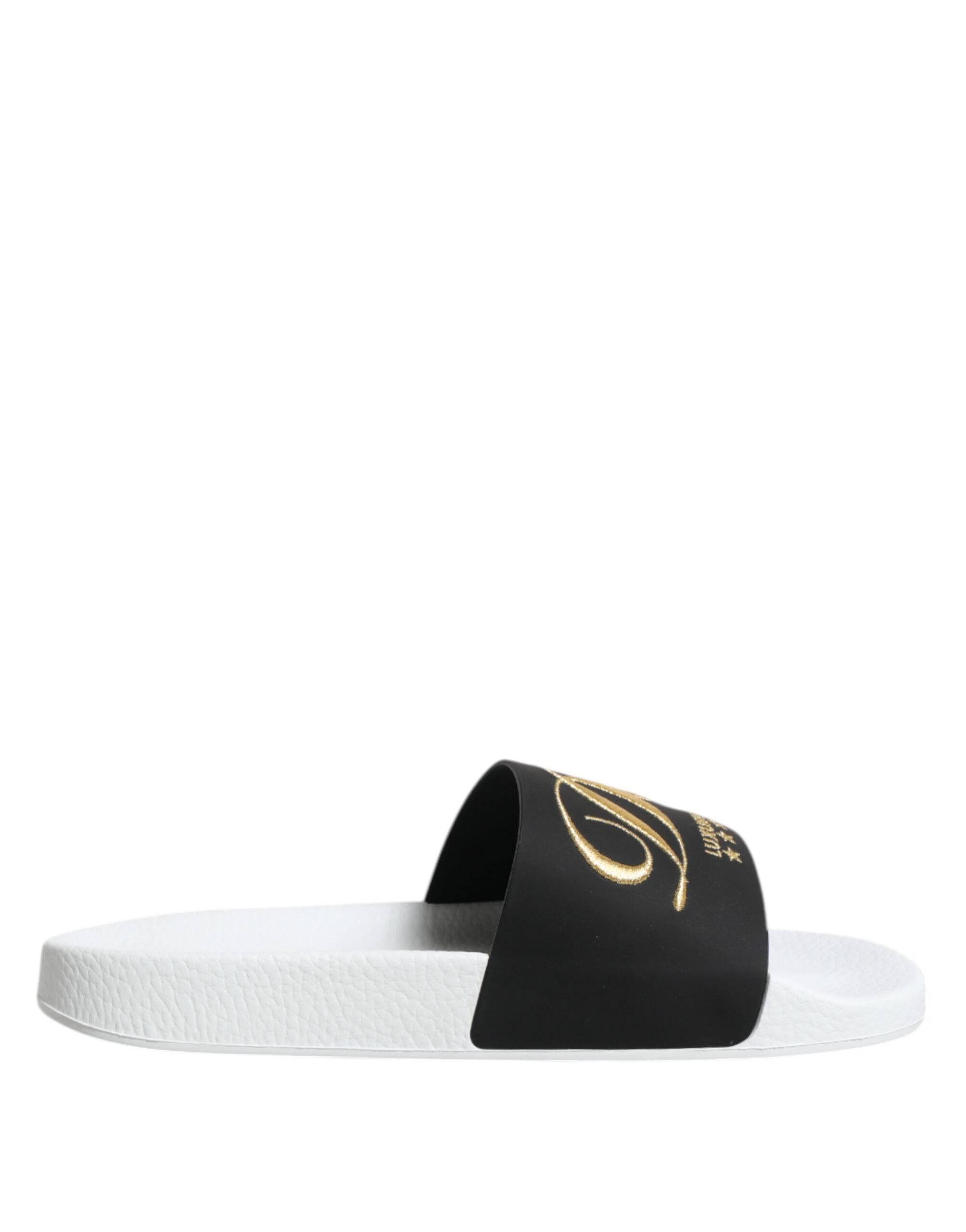 Dolce & Gabbana White Black Leather Sandals Beachwear Shoes - ACCEXO Main image