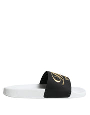 Dolce & Gabbana White Black Leather Sandals Beachwear Shoes - ACCEXO