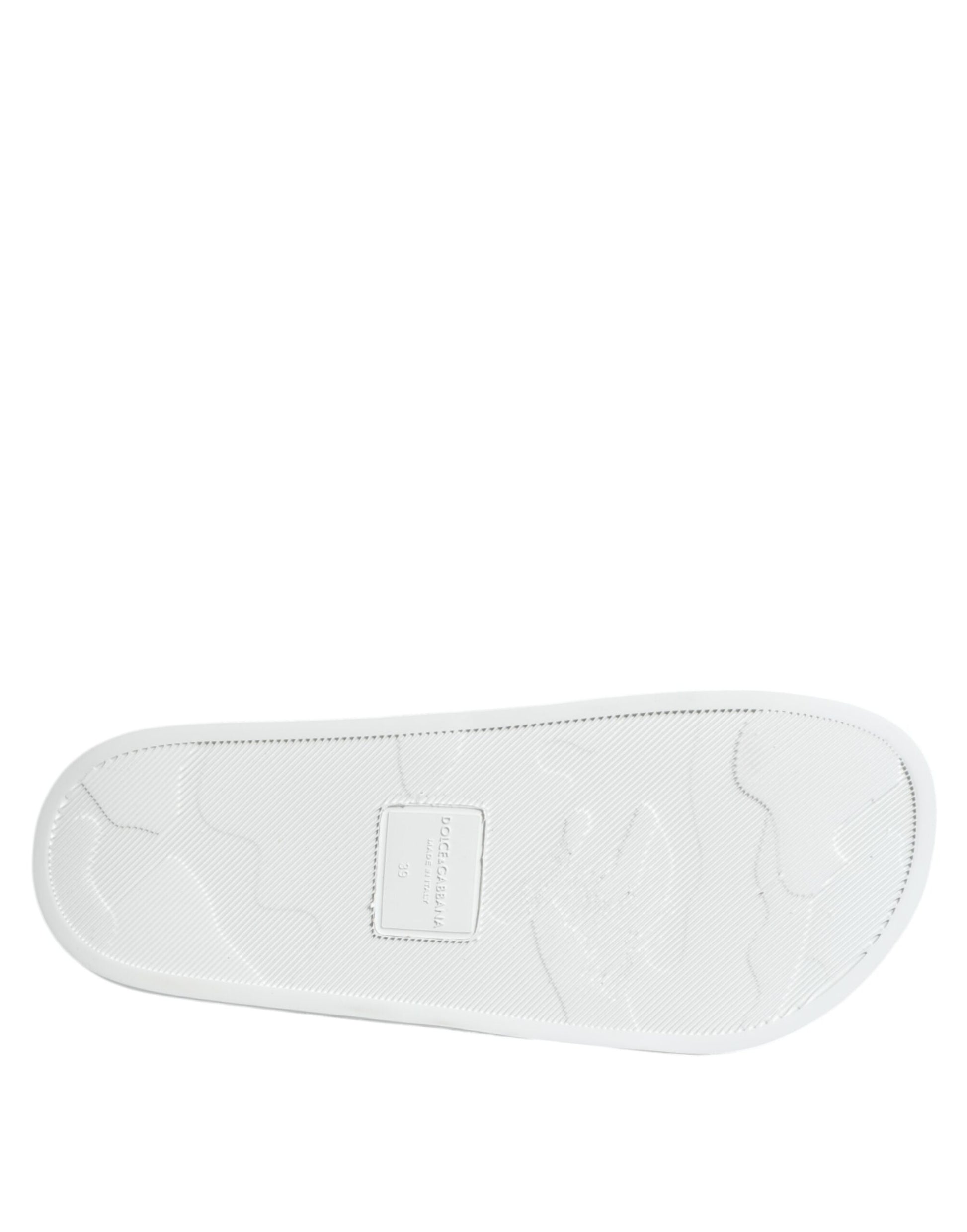 Dolce & Gabbana White Black Leather Sandals Beachwear Shoes - ACCEXO