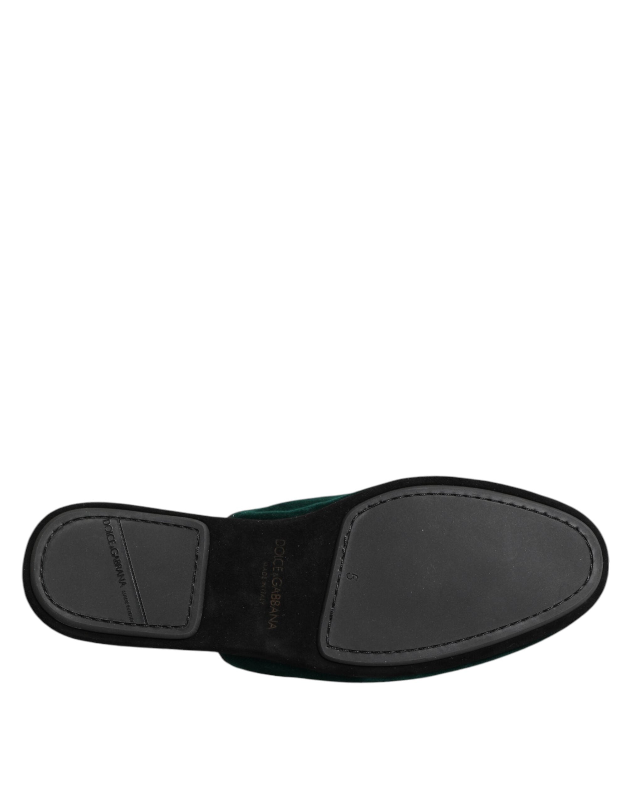 Dolce & Gabbana Green Velvet Cross Embellished Slippers Shoes - ACCEXO