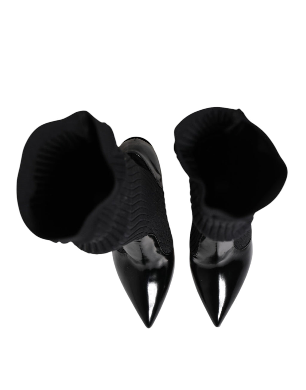 Dolce & Gabbana Black Leather Ribbed Knit Knee Boots Shoes - ACCEXO