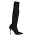 Dolce & Gabbana Black Leather Ribbed Knit Knee Boots Shoes - ACCEXO
