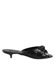 Dolce & Gabbana Black Leather Heels Slides Sandals Shoes for Women