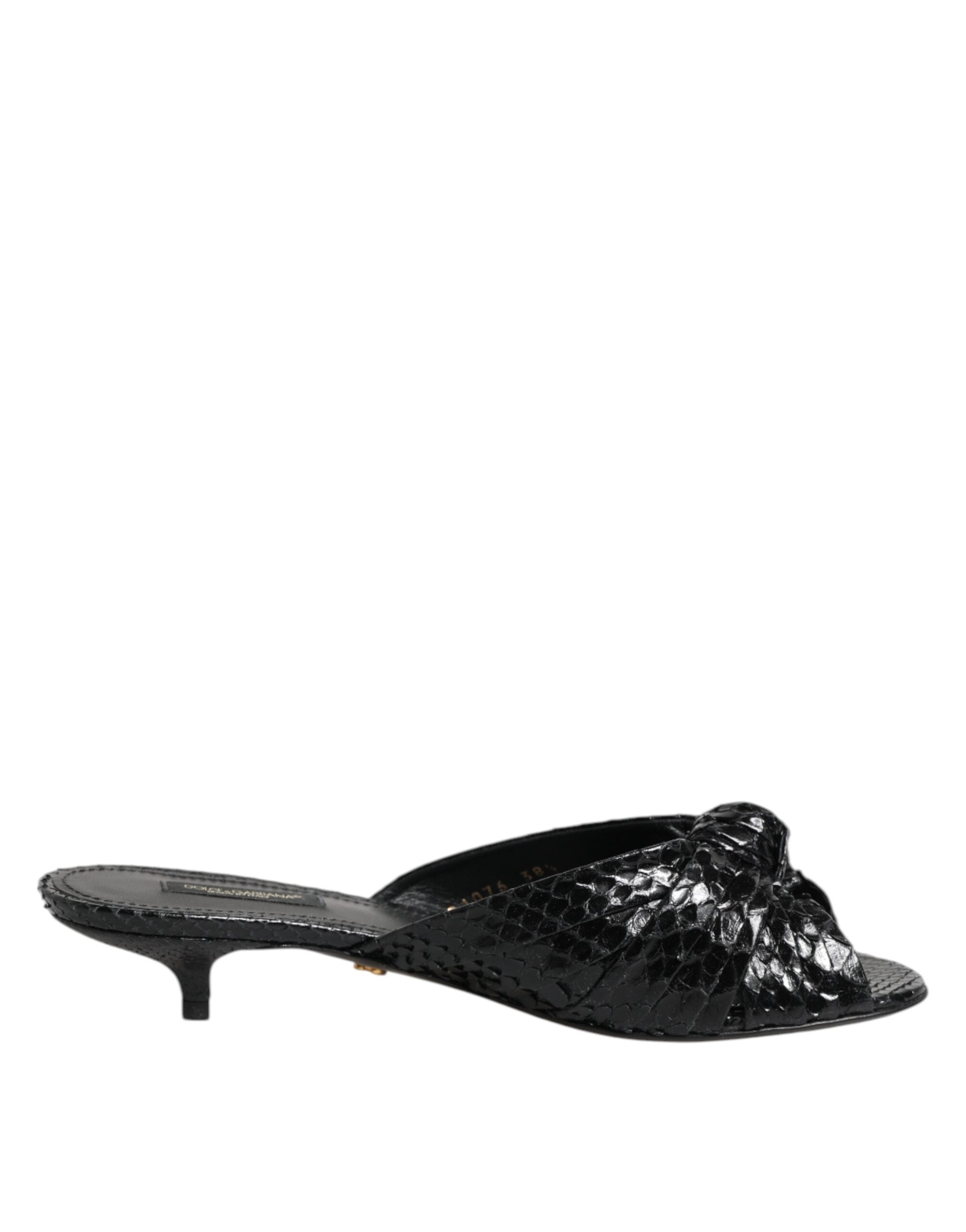 Dolce & Gabbana Black Leather Heels Slides Sandals Shoes for Women