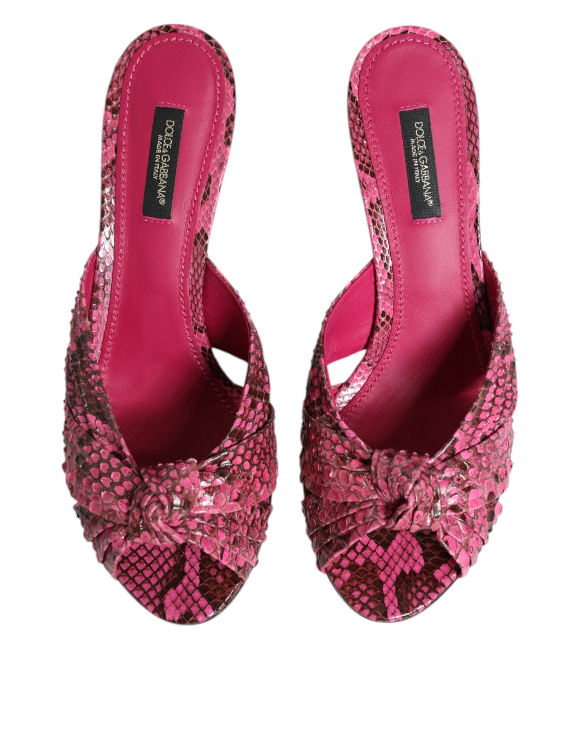 Dolce & Gabbana Pink Leather Heels Slides Sandals Shoes - ACCEXO