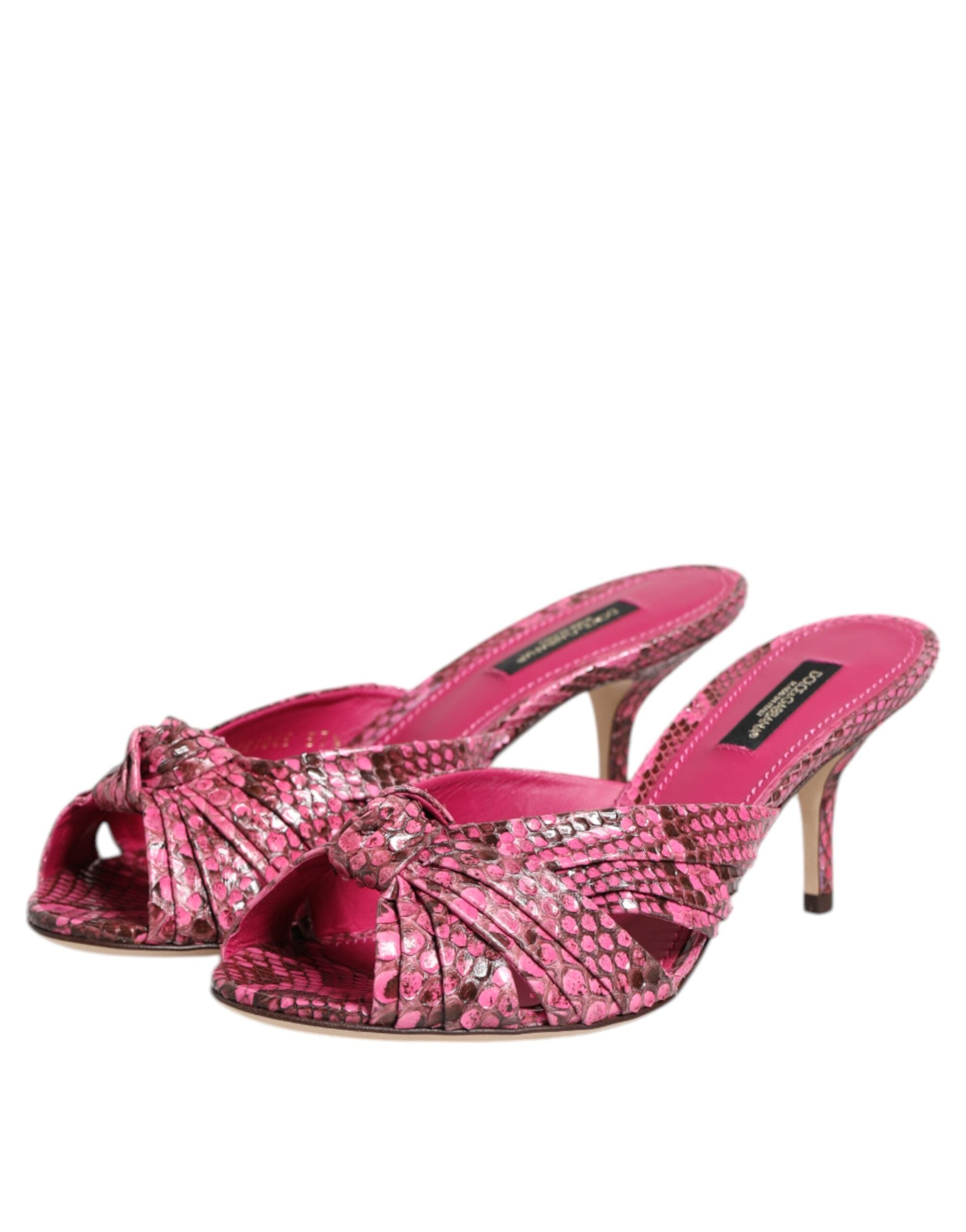 Dolce & Gabbana Pink Leather Heels Slides Sandals Shoes - ACCEXO
