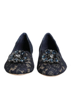 Dolce & Gabbana Blue Taormina Lace Crystals Flats Shoes - ACCEXO
