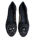 Dolce & Gabbana Blue Taormina Lace Crystals Flats Shoes - ACCEXO