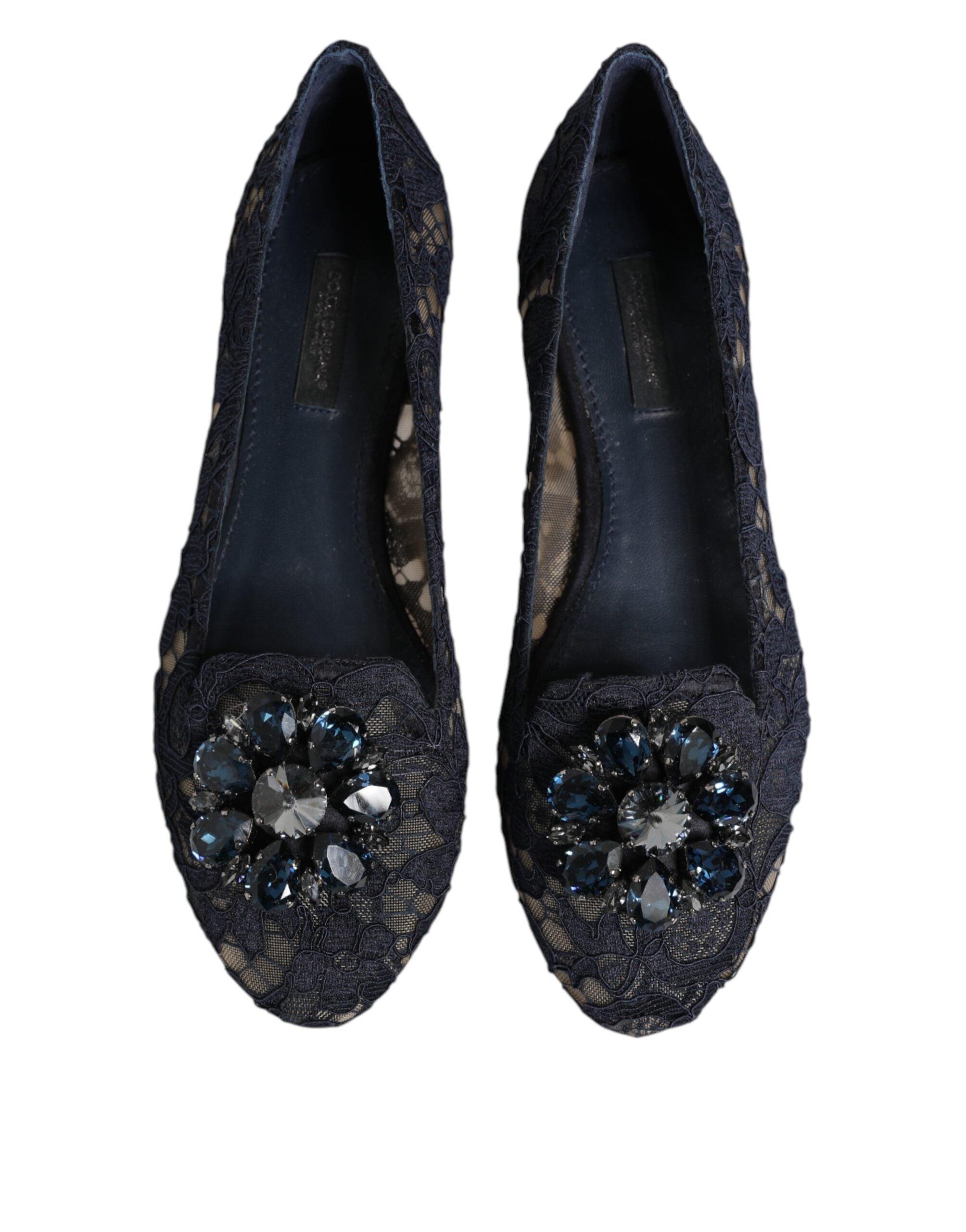 Dolce & Gabbana Blue Taormina Lace Crystals Flats Shoes - ACCEXO