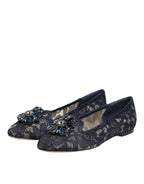 Dolce & Gabbana Blue Taormina Lace Crystals Flats Shoes - ACCEXO