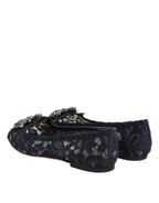 Dolce & Gabbana Blue Taormina Lace Crystals Flats Shoes - ACCEXO