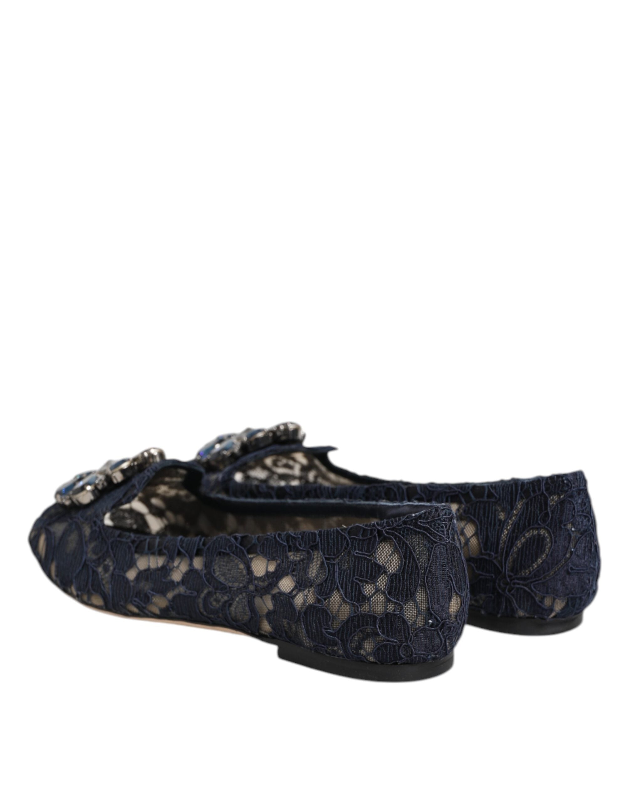 Dolce & Gabbana Blue Taormina Lace Crystals Flats Shoes - ACCEXO