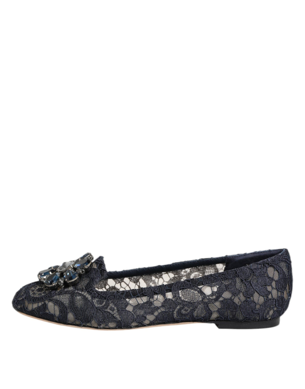 Dolce & Gabbana Blue Taormina Lace Crystals Flats Shoes - ACCEXO