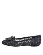 Dolce & Gabbana Blue Taormina Lace Crystals Flats Shoes - ACCEXO