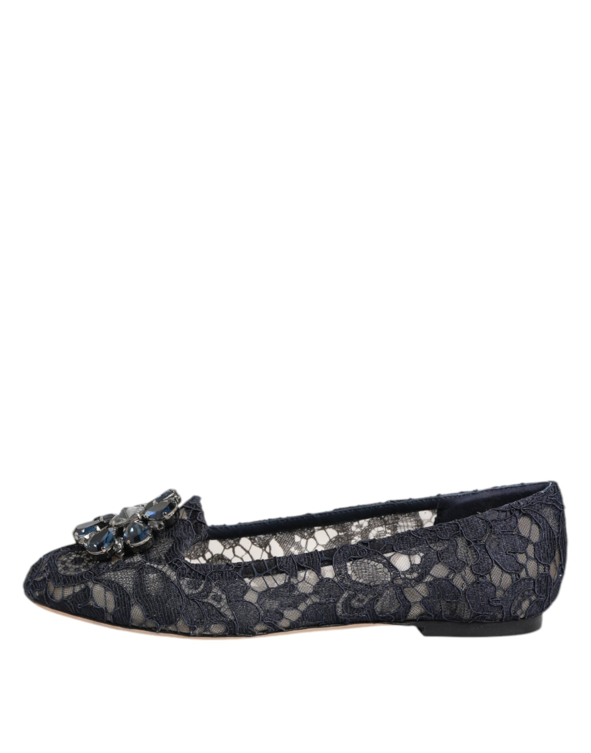 Dolce & Gabbana Blue Taormina Lace Crystals Flats Shoes - ACCEXO