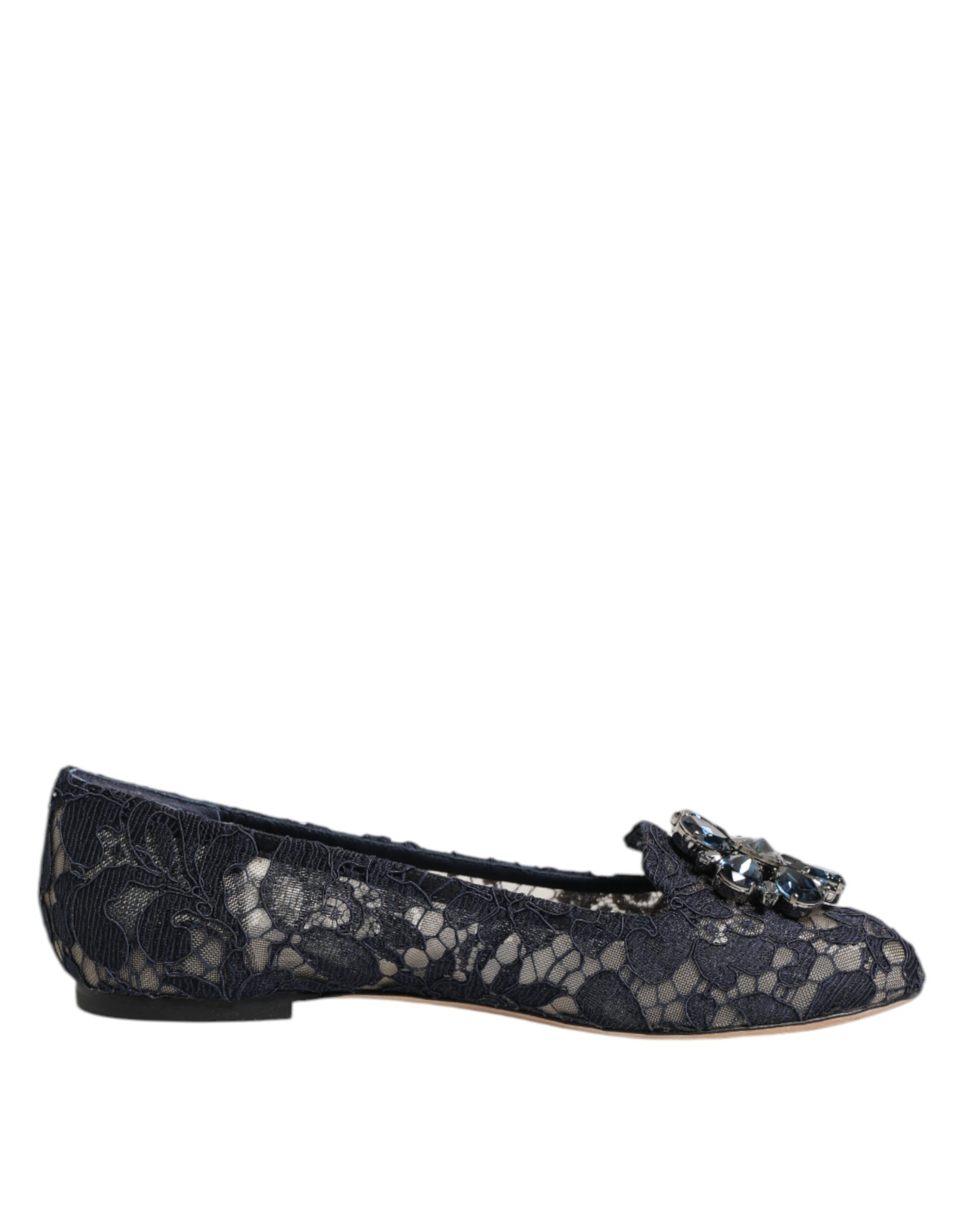 Dolce & Gabbana Blue Taormina Lace Crystals Flats Shoes - ACCEXO