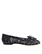 Dolce & Gabbana Blue Taormina Lace Crystals Flats Shoes - ACCEXO