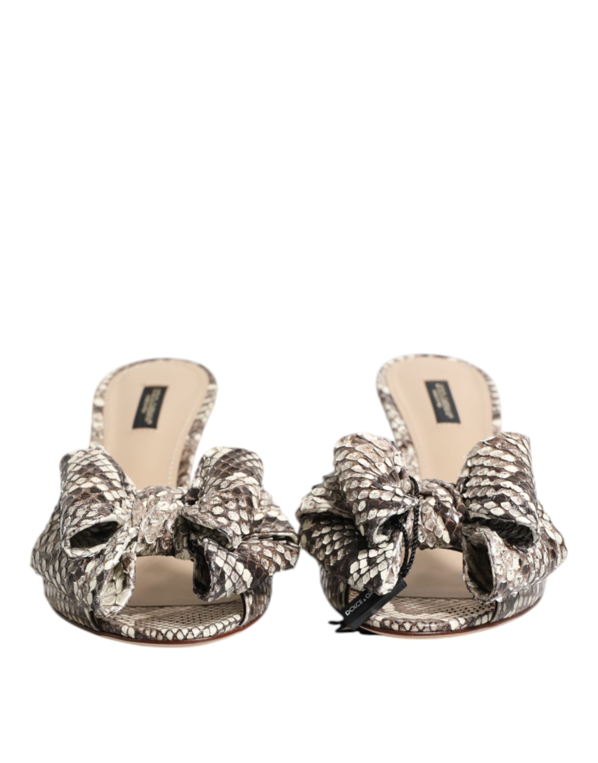 Dolce & Gabbana Multicolor Keira Bow Leather Peep Toe Mules Shoes - ACCEXO