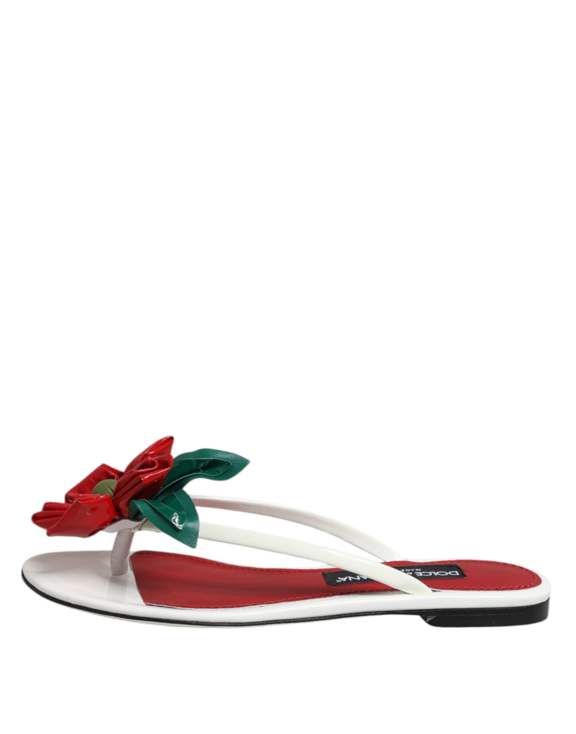 Dolce & Gabbana Red White KEIRA Flower Leather Sandals Shoes - ACCEXO