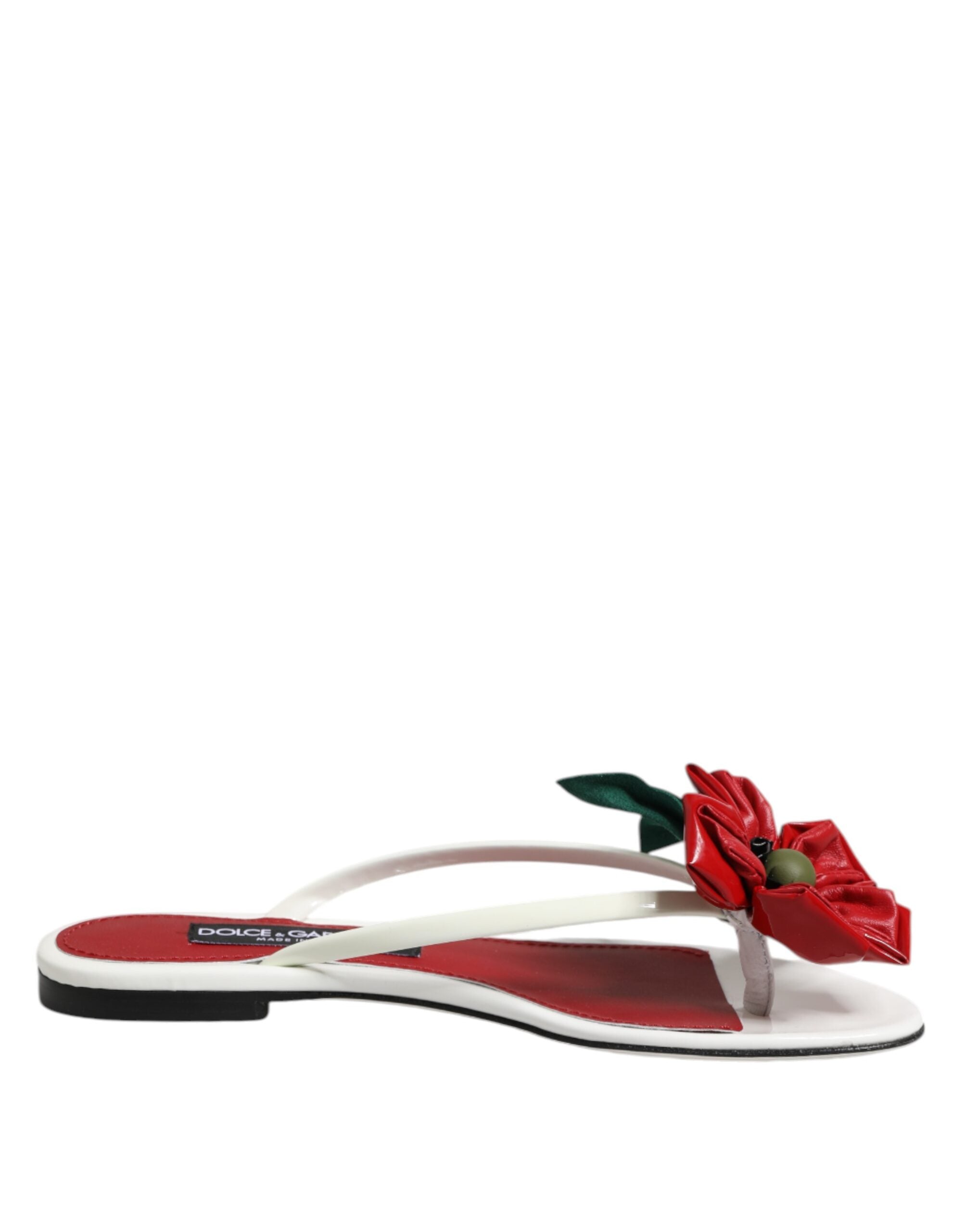 Dolce & Gabbana Red White KEIRA Flower Leather Sandals Shoes - ACCEXO