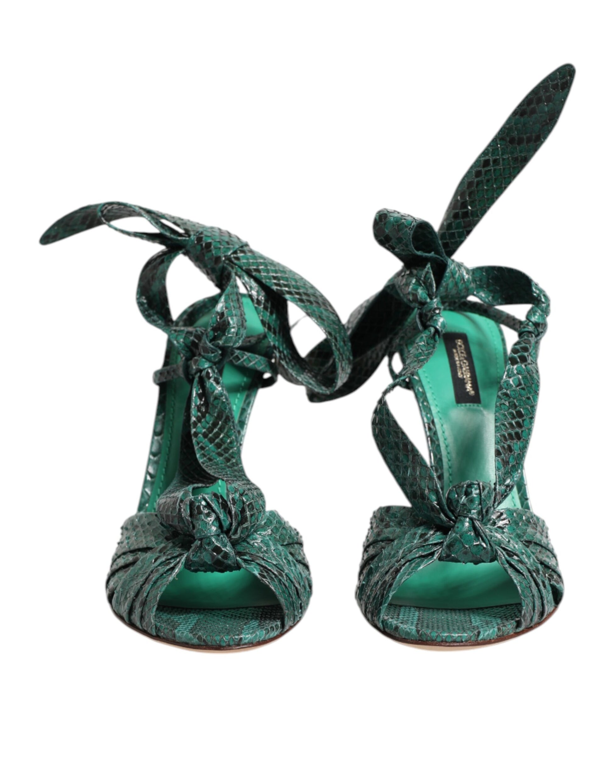 Dolce & Gabbana Green Python Leather Heels Sandals Shoes - ACCEXO