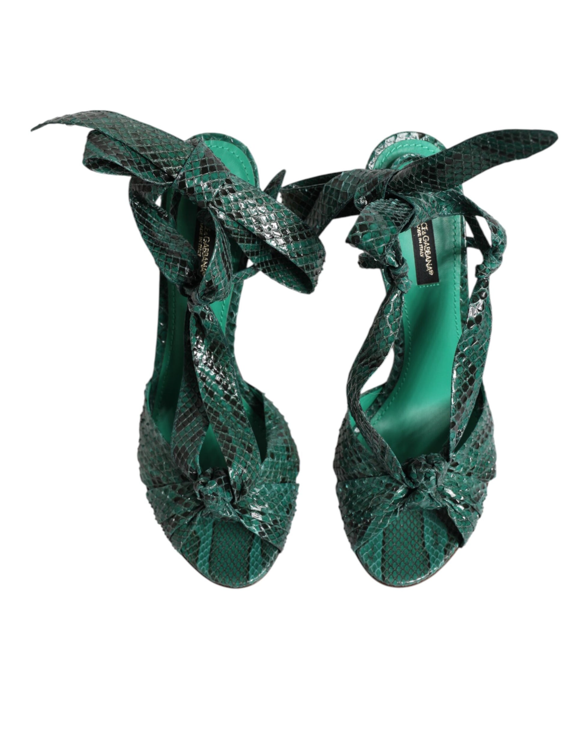 Dolce & Gabbana Green Python Leather Heels Sandals Shoes - ACCEXO