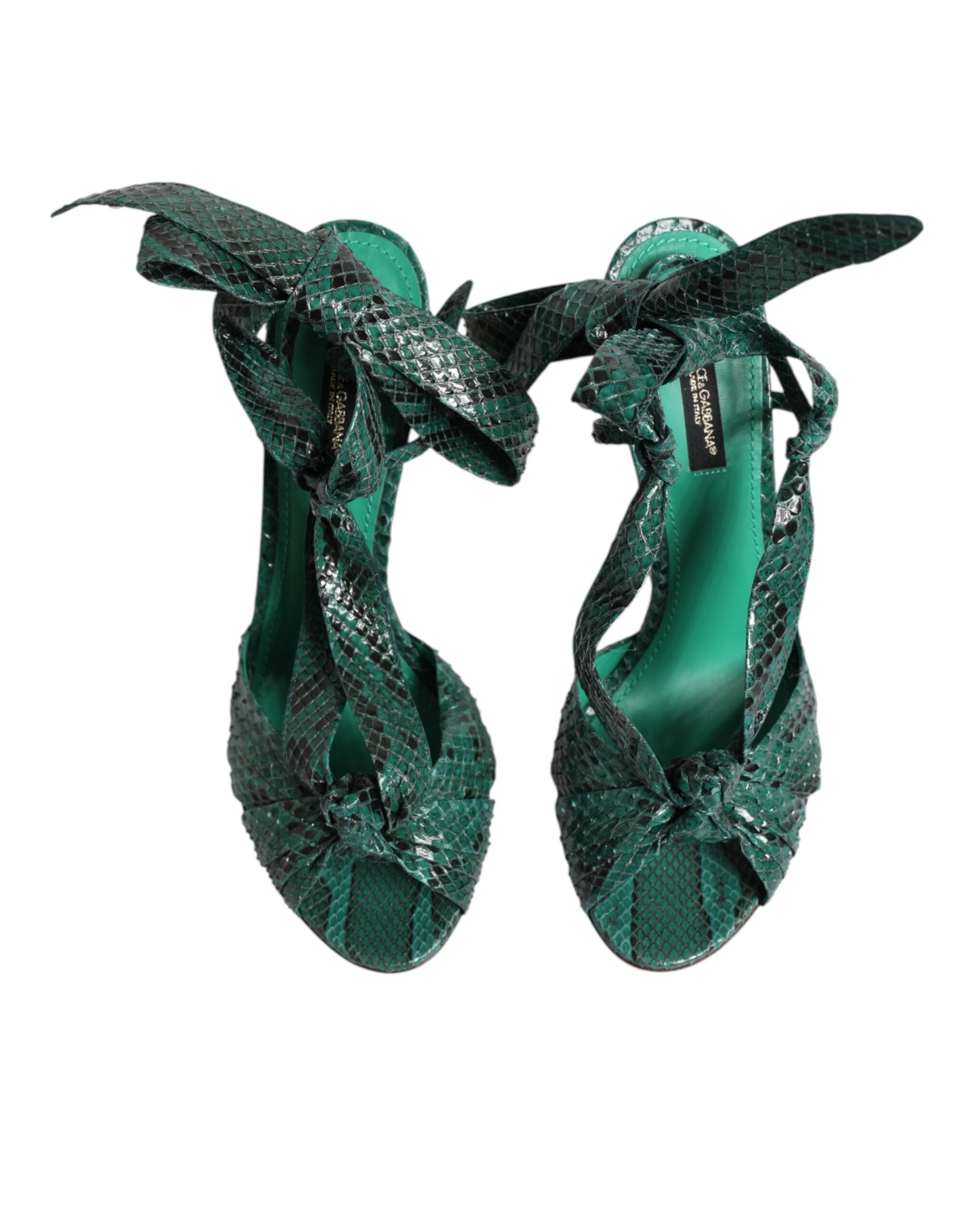 Dolce & Gabbana Green Python Leather Heels Sandals Shoes - ACCEXO