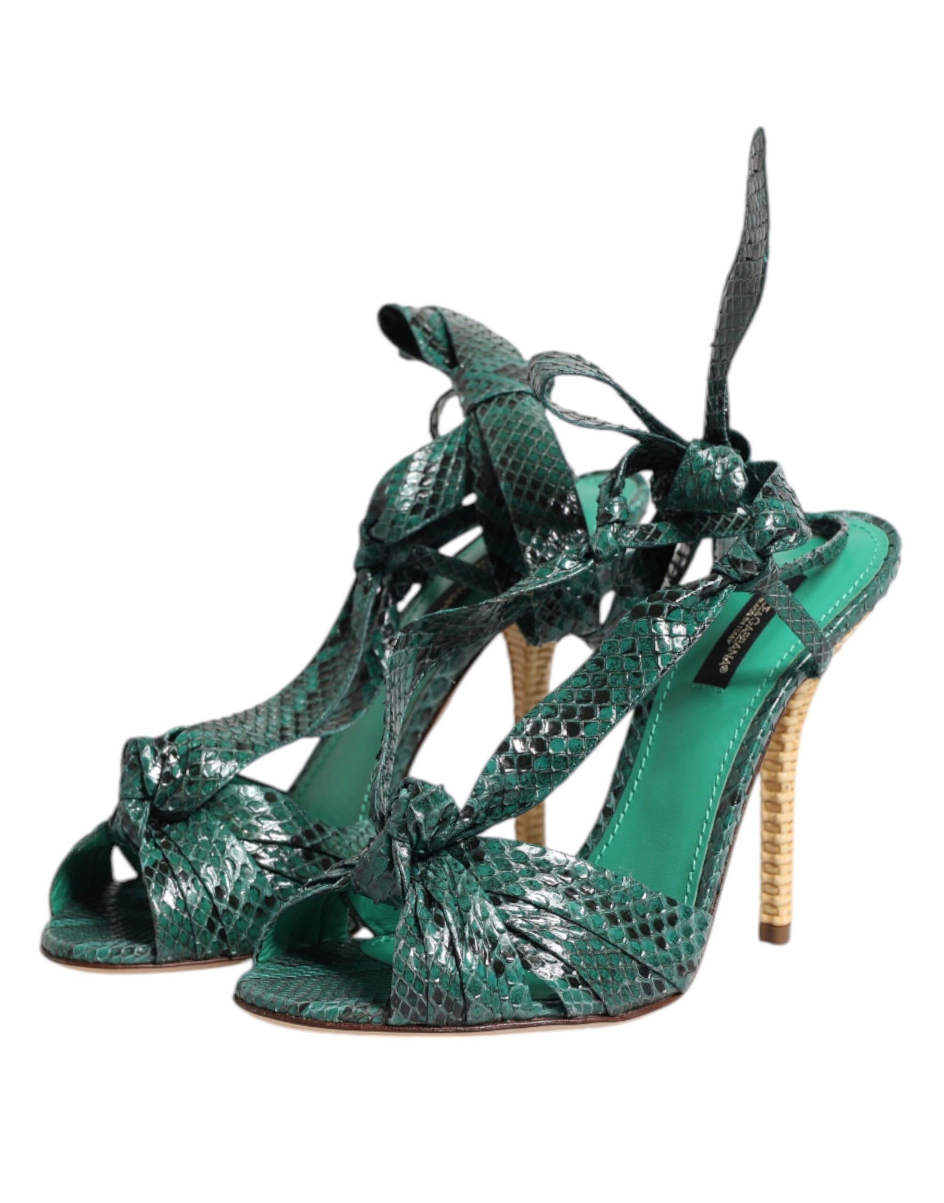 Dolce & Gabbana Green Python Leather Heels Sandals Shoes - ACCEXO