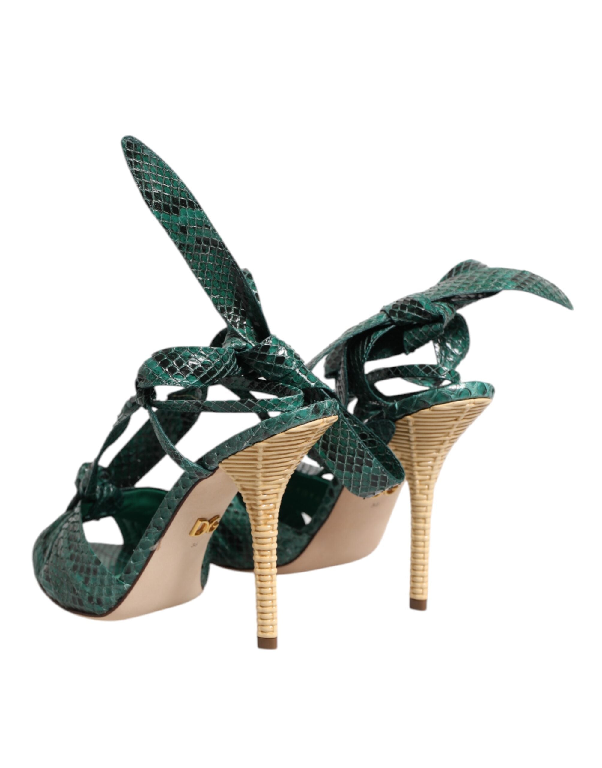 Dolce & Gabbana Green Python Leather Heels Sandals Shoes - ACCEXO