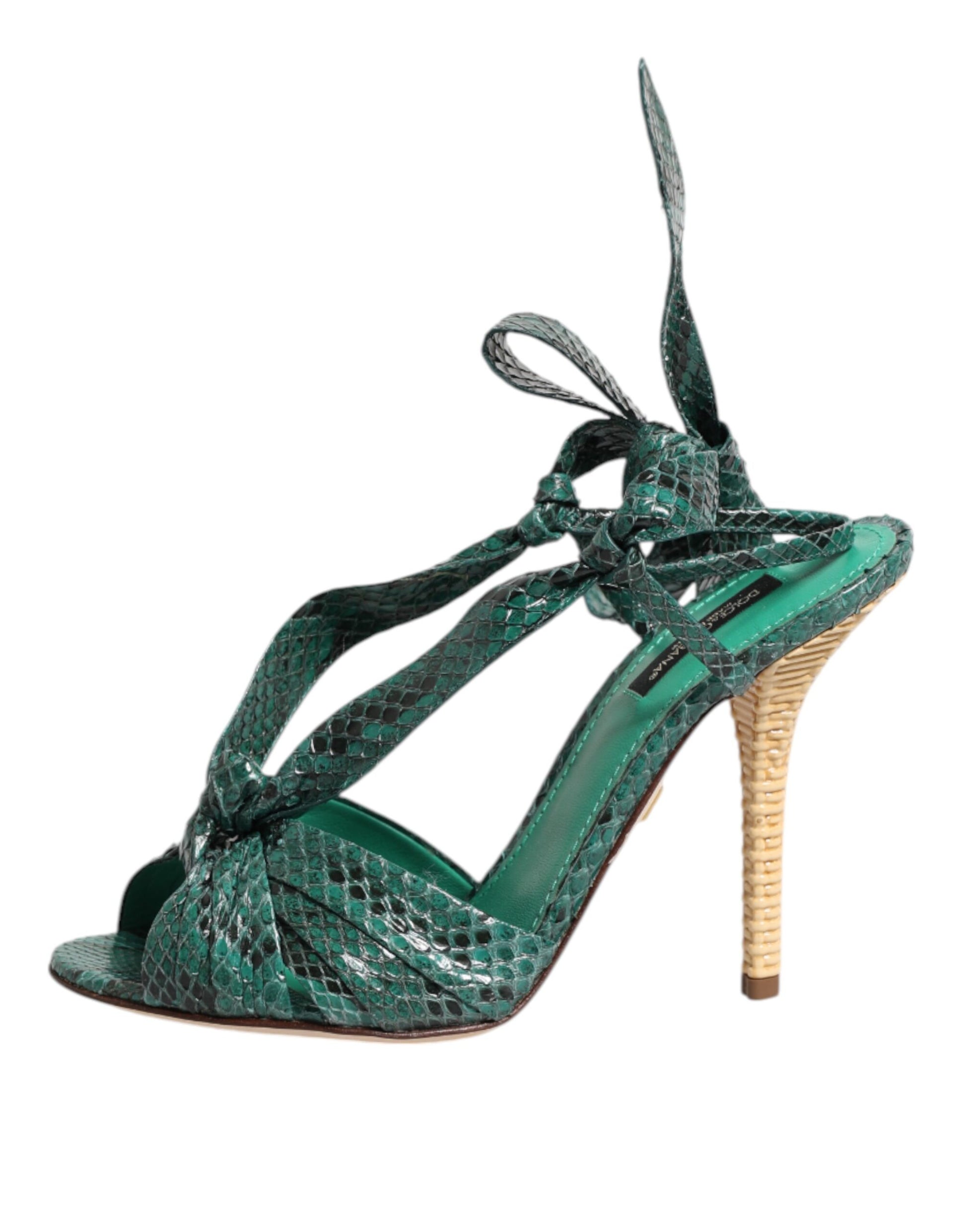 Dolce & Gabbana Green Python Leather Heels Sandals Shoes - ACCEXO