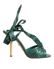 Dolce & Gabbana Green Python Leather Heels Sandals Shoes - ACCEXO