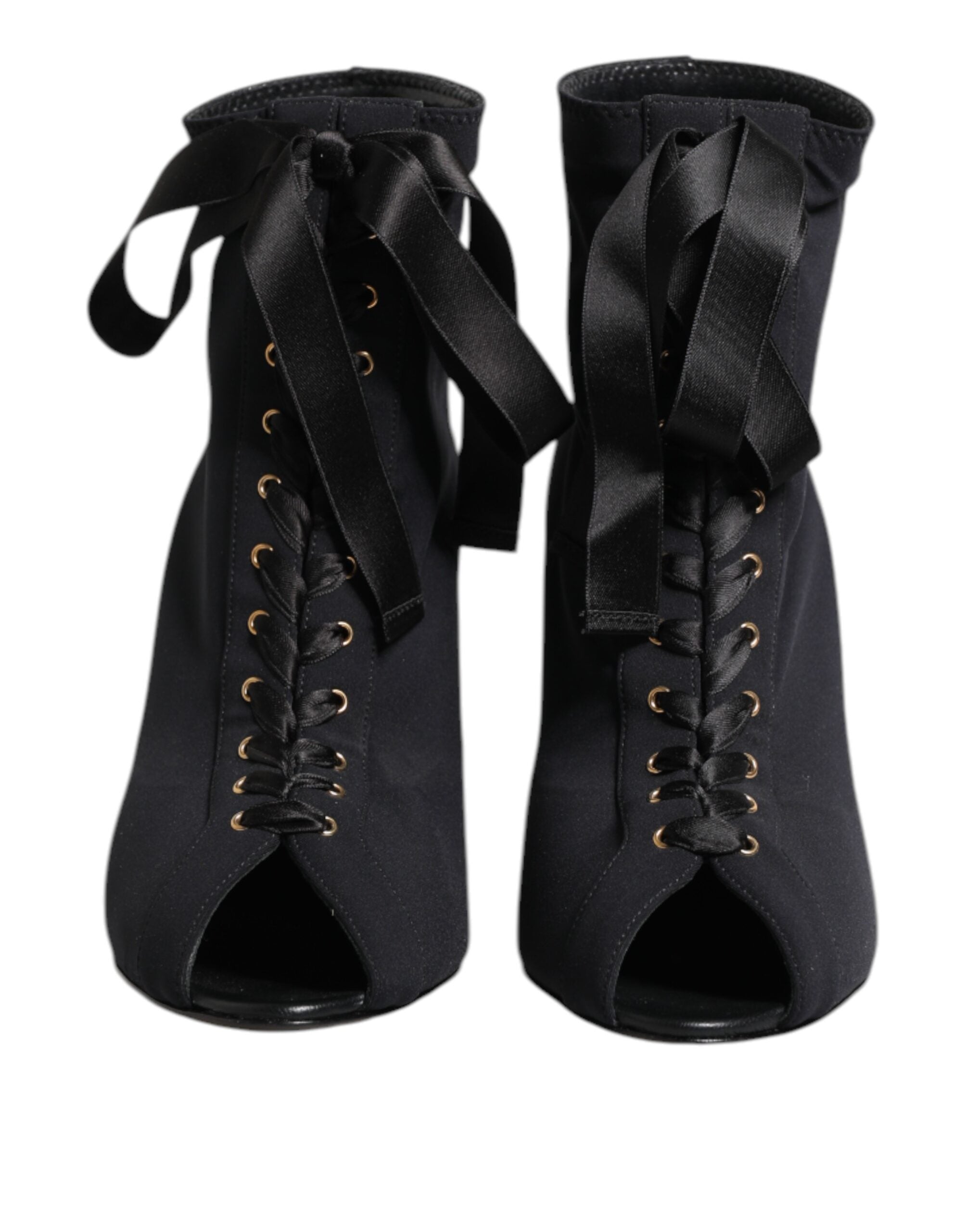 Dolce & Gabbana Black Stiletto Heels Lace Up Boots Shoes - ACCEXO