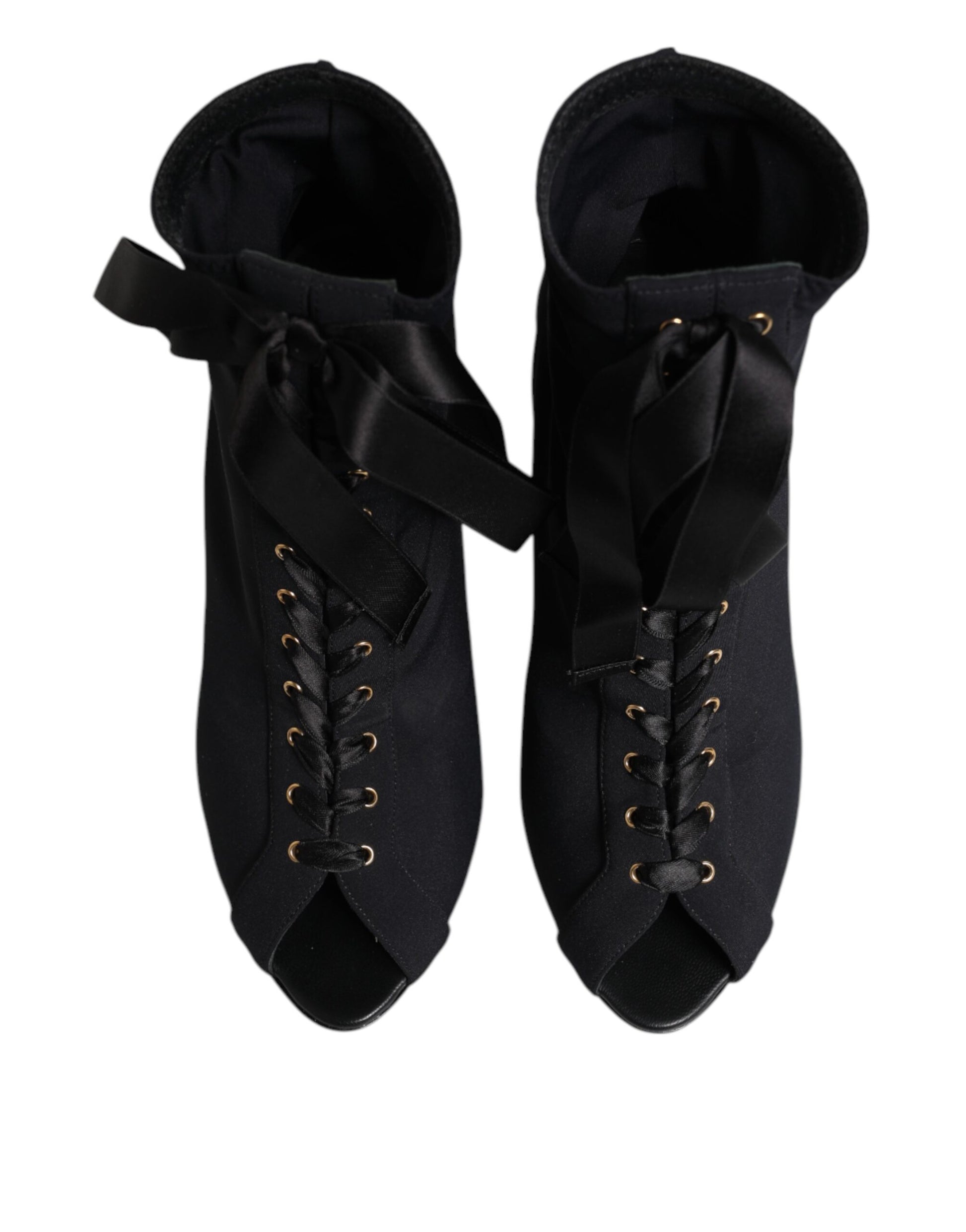 Dolce & Gabbana Black Stiletto Heels Lace Up Boots Shoes - ACCEXO