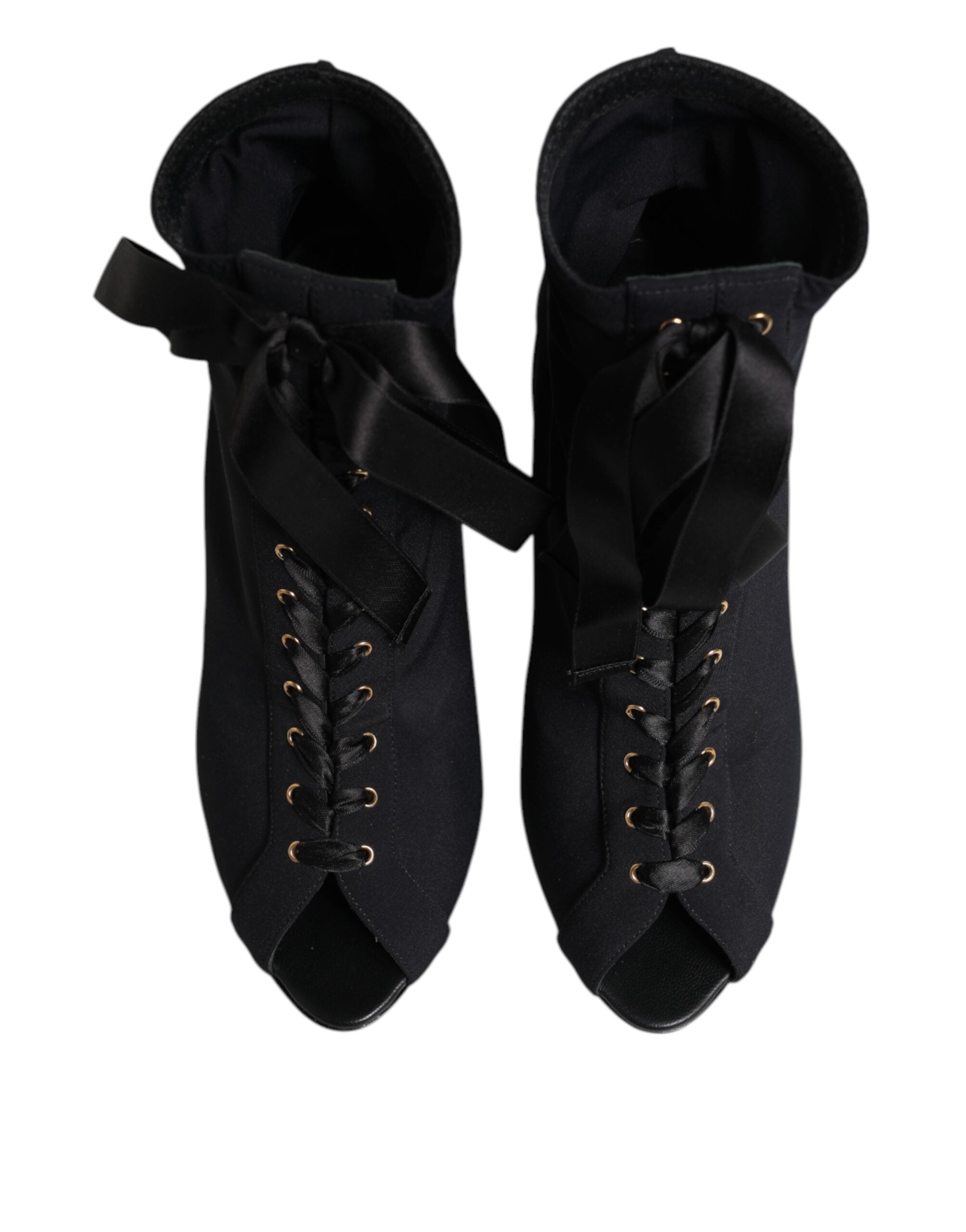 Dolce & Gabbana Black Stiletto Heels Lace Up Boots Shoes - ACCEXO
