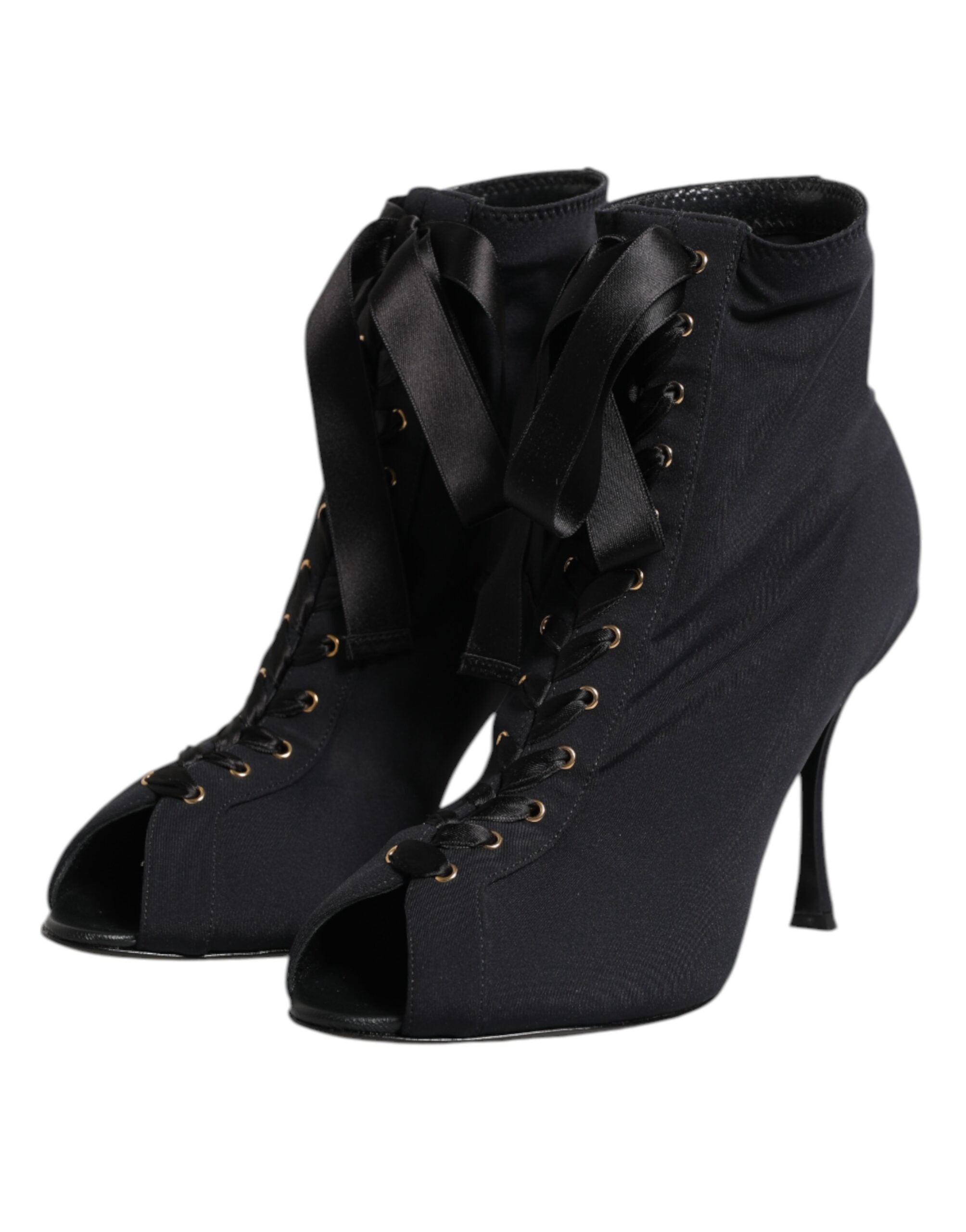 Dolce & Gabbana Black Stiletto Heels Lace Up Boots Shoes - ACCEXO