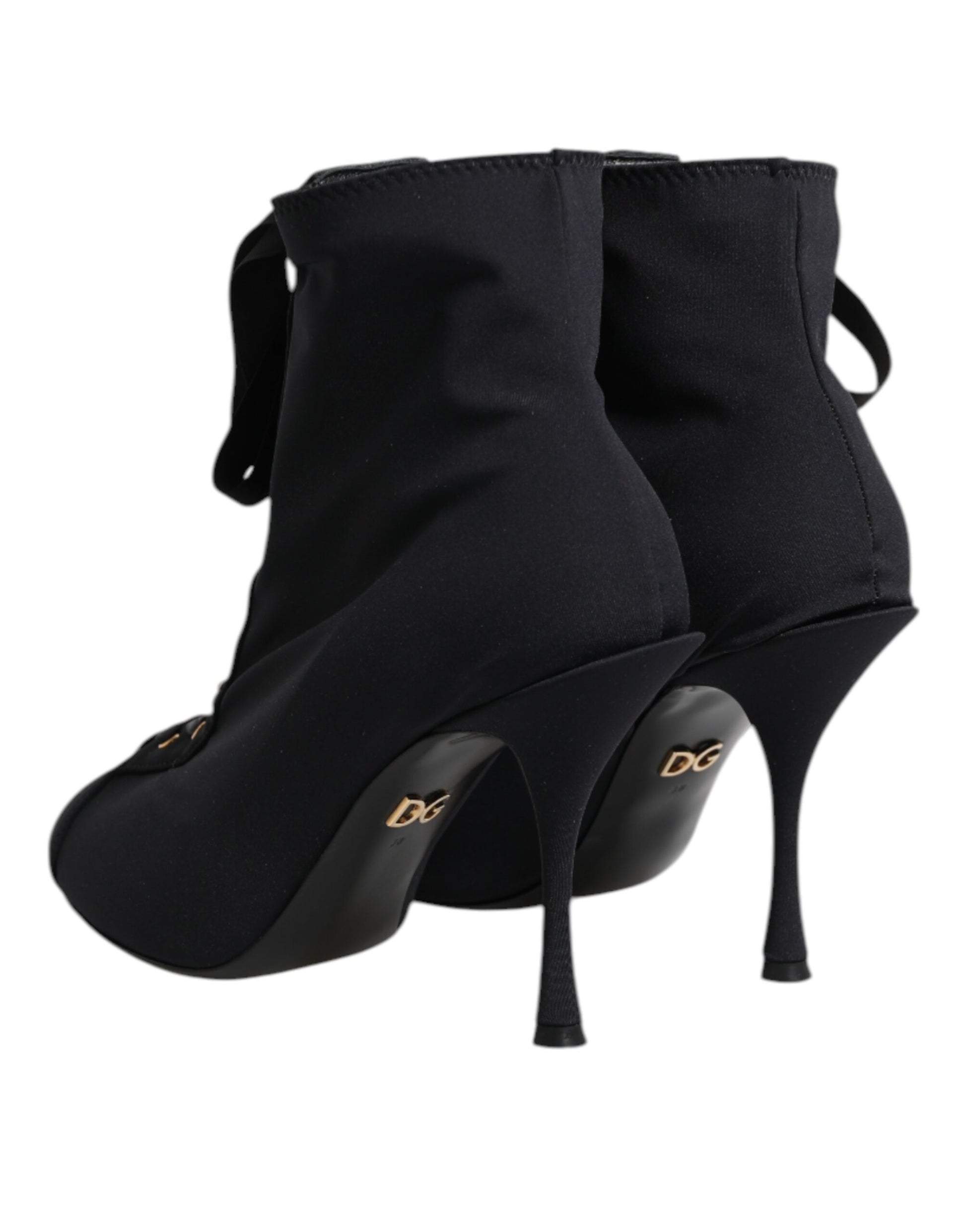 Dolce & Gabbana Black Stiletto Heels Lace Up Boots Shoes - ACCEXO