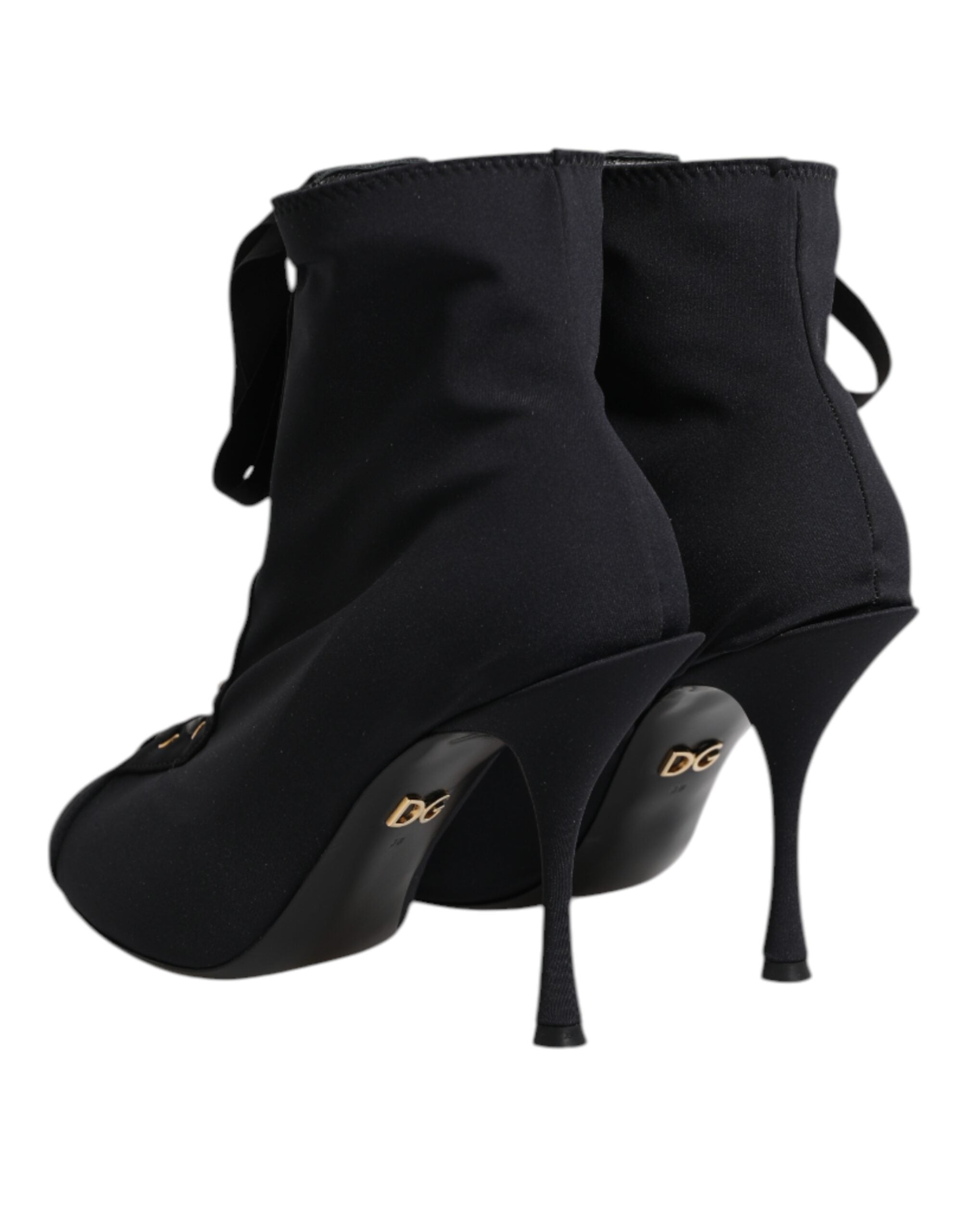 Dolce & Gabbana Black Stiletto Heels Lace Up Boots Shoes - ACCEXO