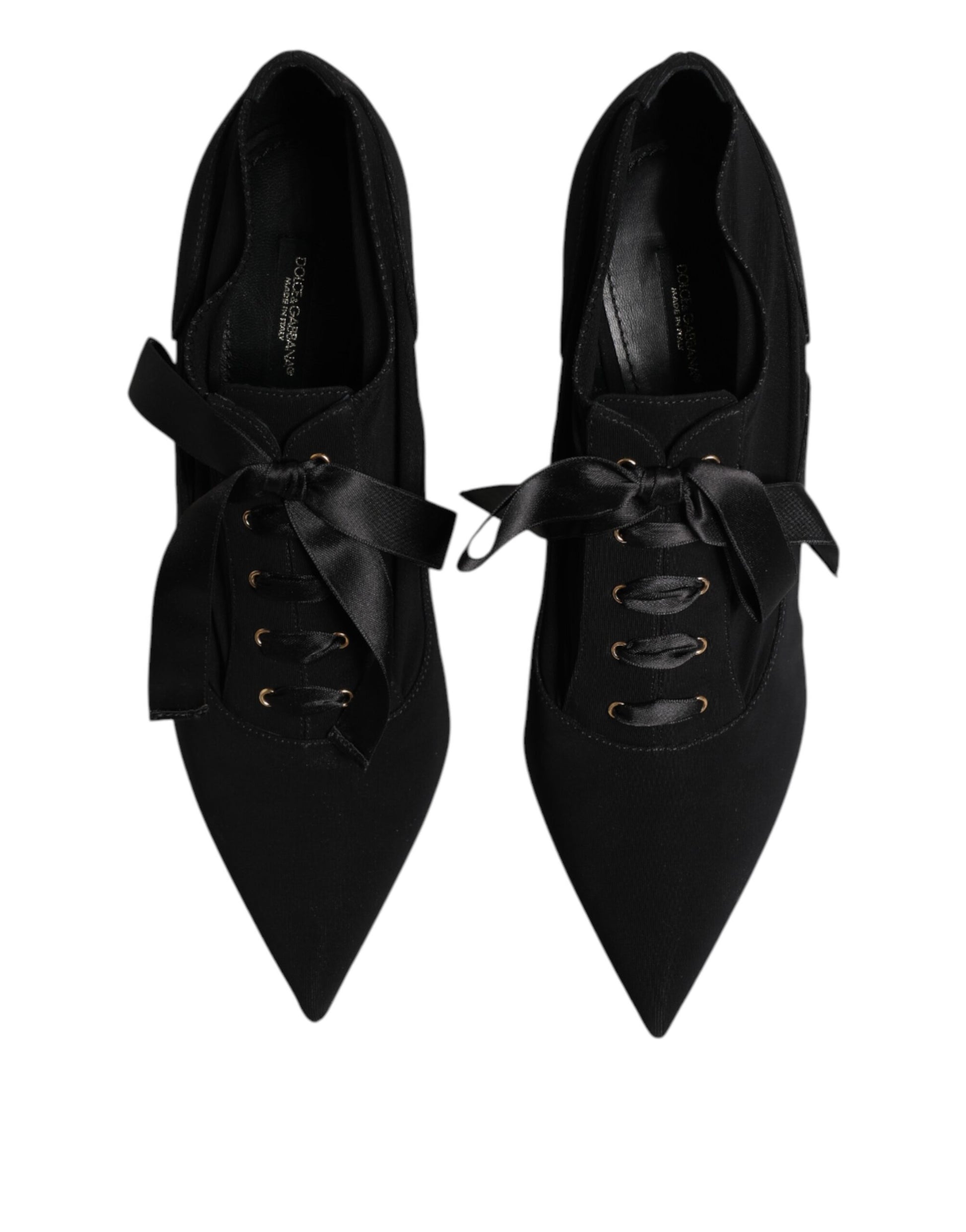 Dolce & Gabbana Black Lace Up Stiletto Heels Pumps Shoes - ACCEXO