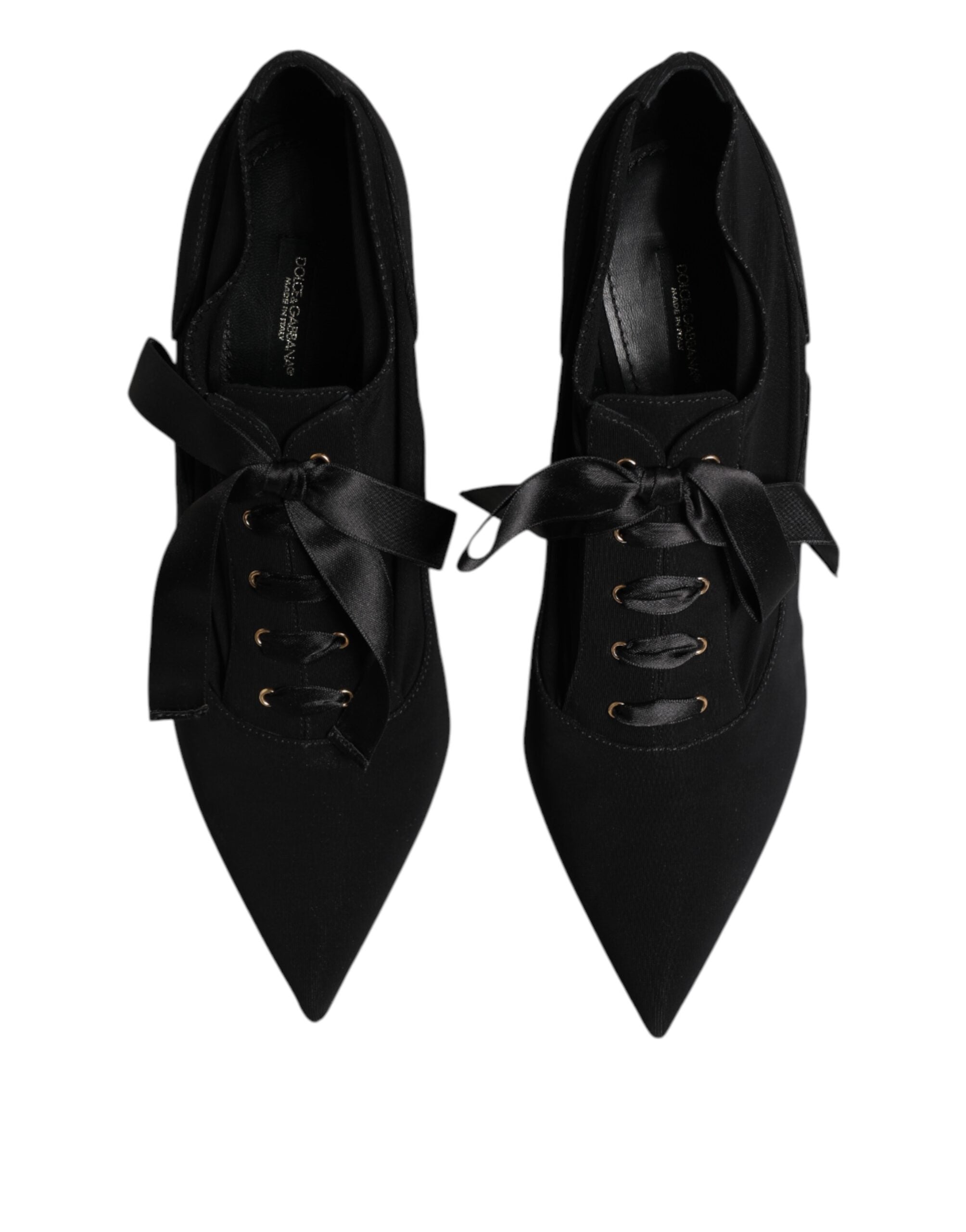 Dolce & Gabbana Black Lace Up Stiletto Heels Pumps Shoes - ACCEXO