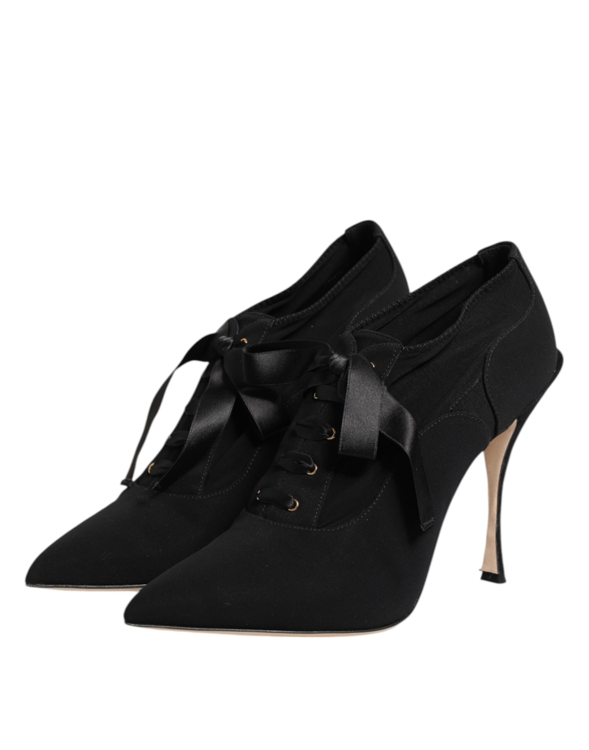 Dolce & Gabbana Black Lace Up Stiletto Heels Pumps Shoes - ACCEXO