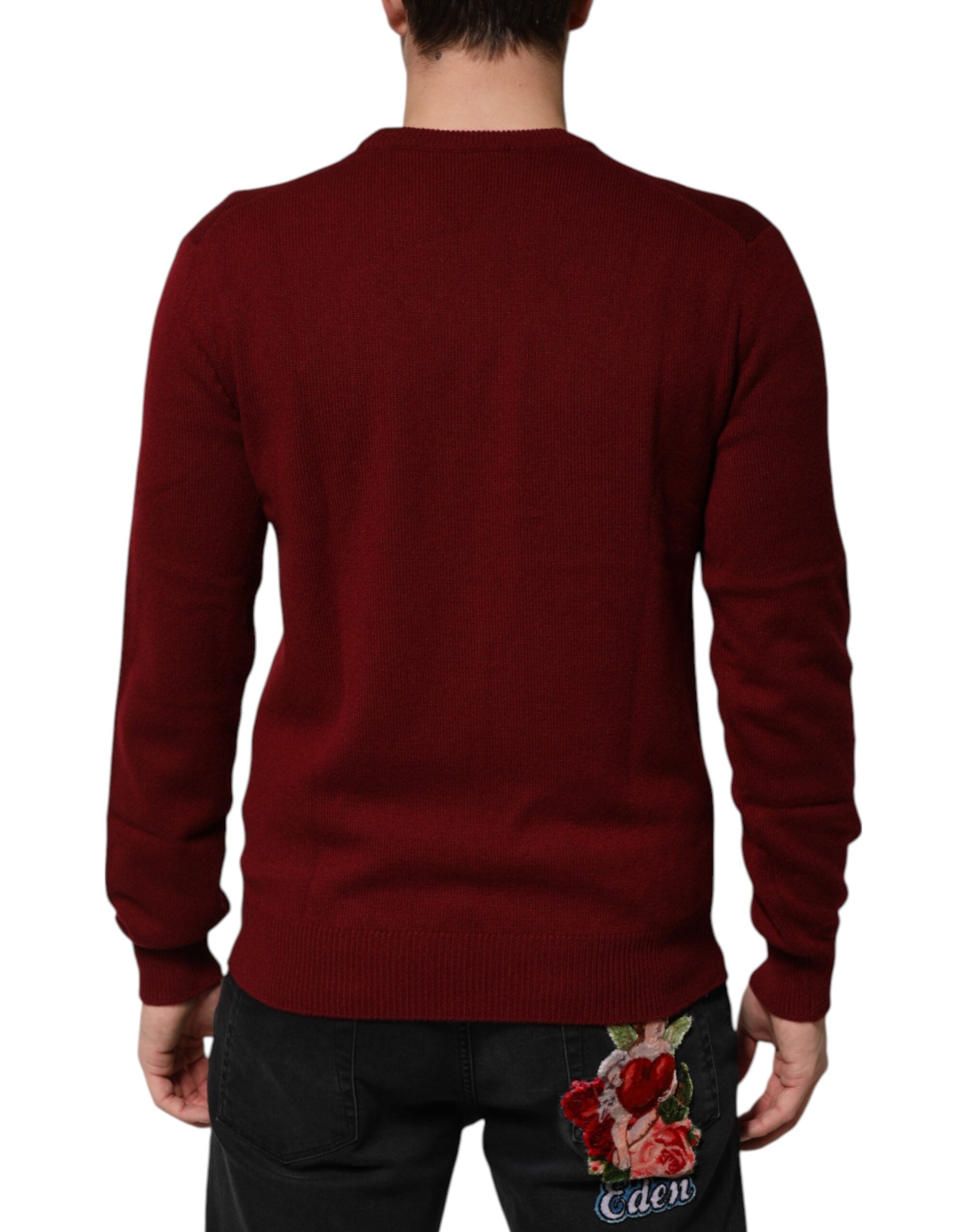 Dolce & Gabbana Burgundy Cashmere Lion Crest Pullover Sweater - ACCEXO