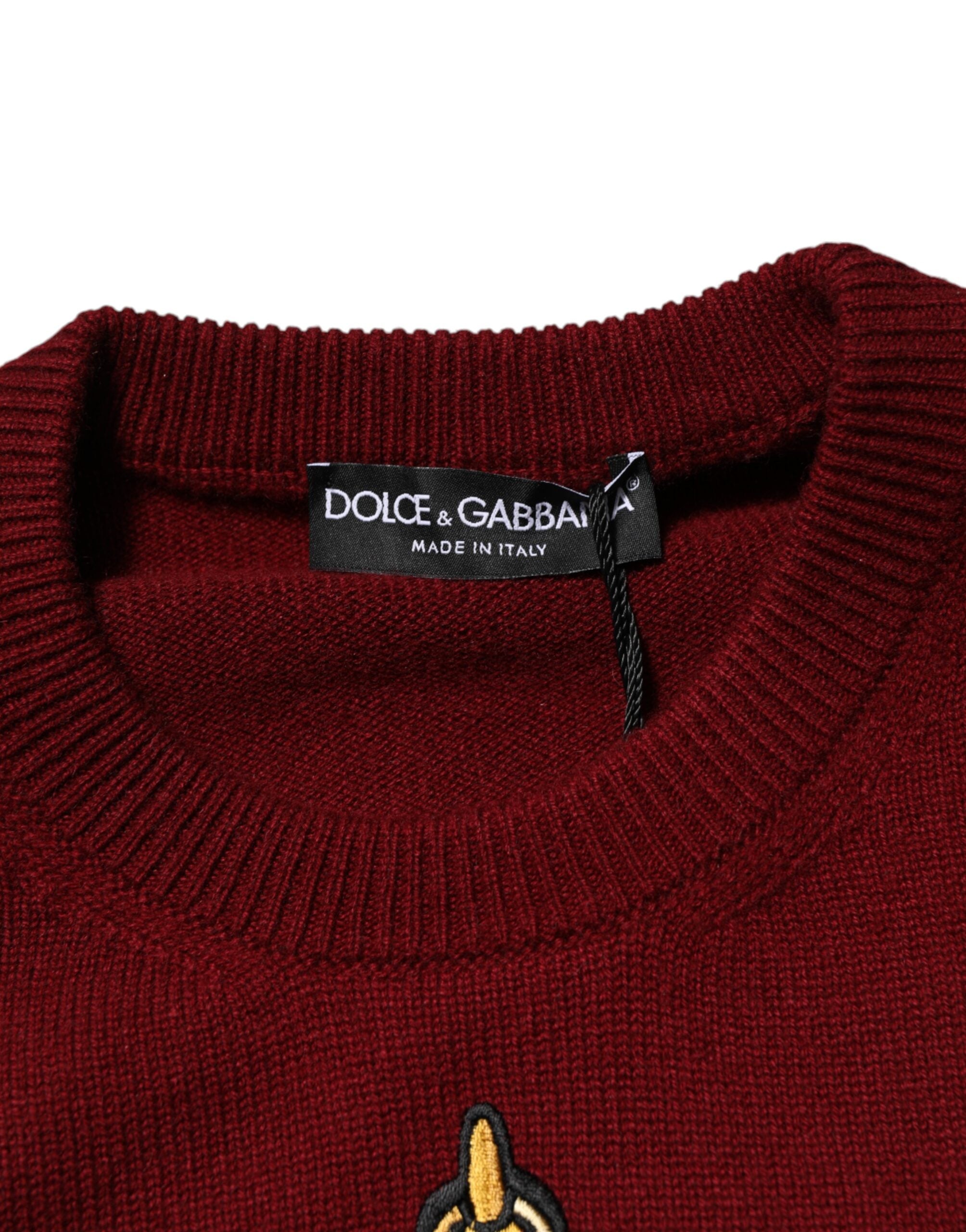 Dolce & Gabbana Burgundy Cashmere Lion Crest Pullover Sweater - ACCEXO
