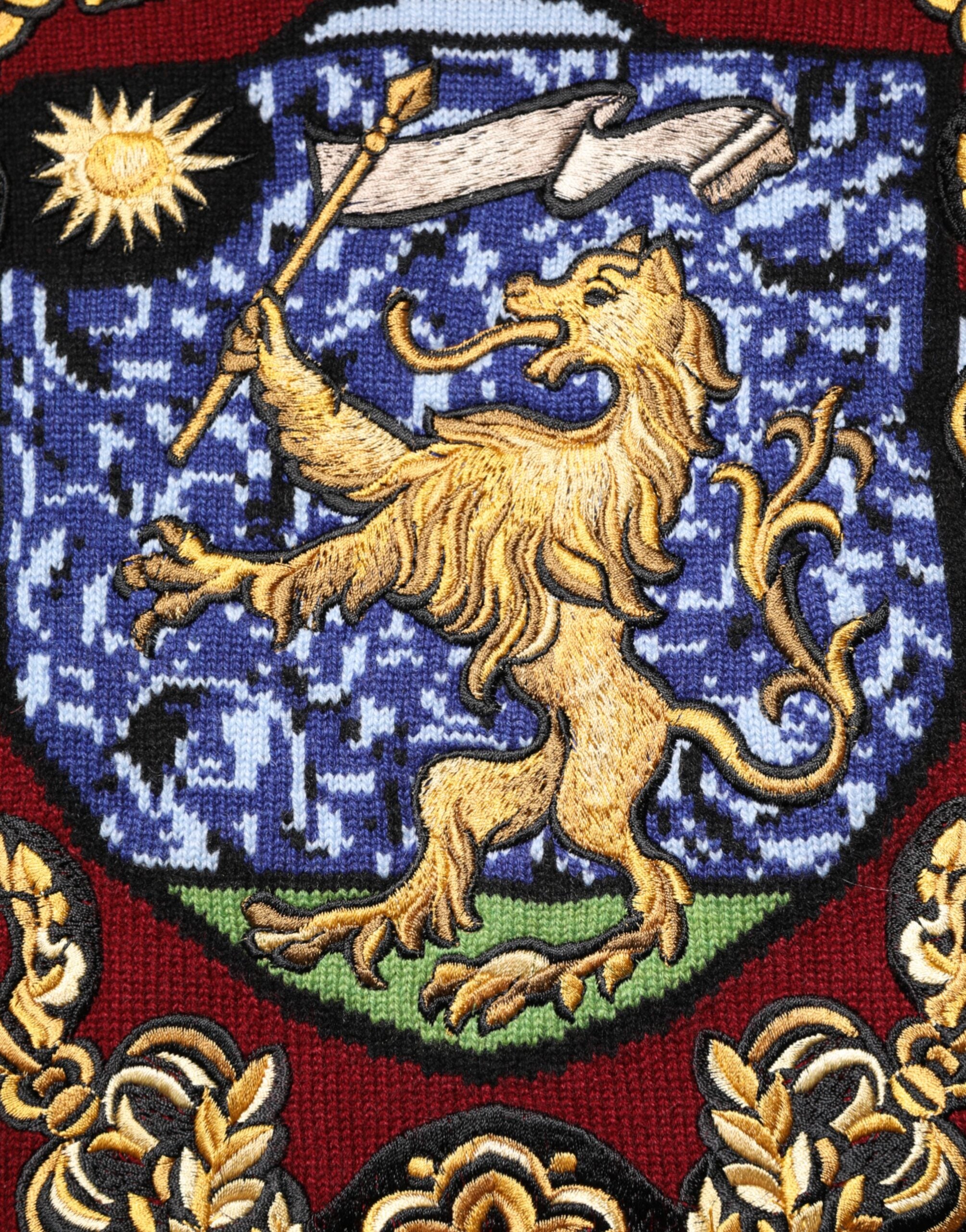 Dolce & Gabbana Burgundy Cashmere Lion Crest Pullover Sweater - ACCEXO