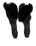 Dolce & Gabbana Black Suede Leather Knee High Boots Shoes - ACCEXO