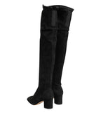 Dolce & Gabbana Black Suede Leather Knee High Boots Shoes - ACCEXO