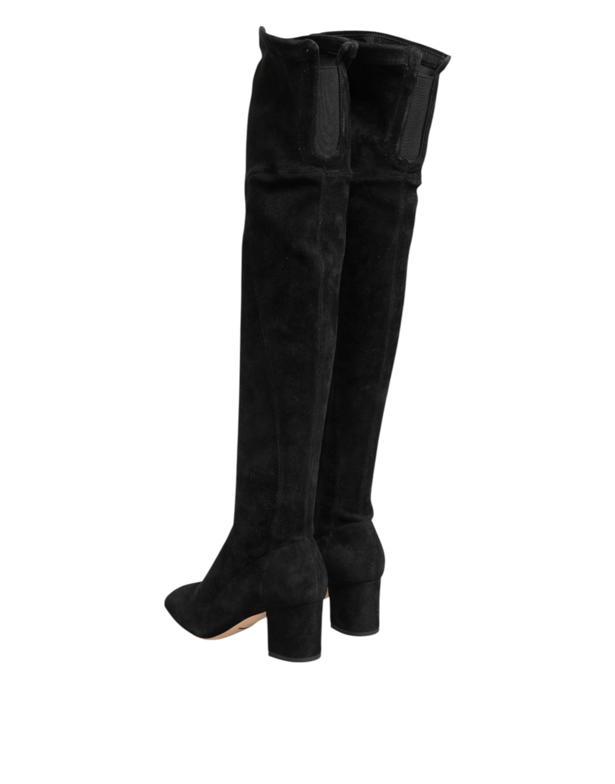 Dolce & Gabbana Black Suede Leather Knee High Boots Shoes - ACCEXO
