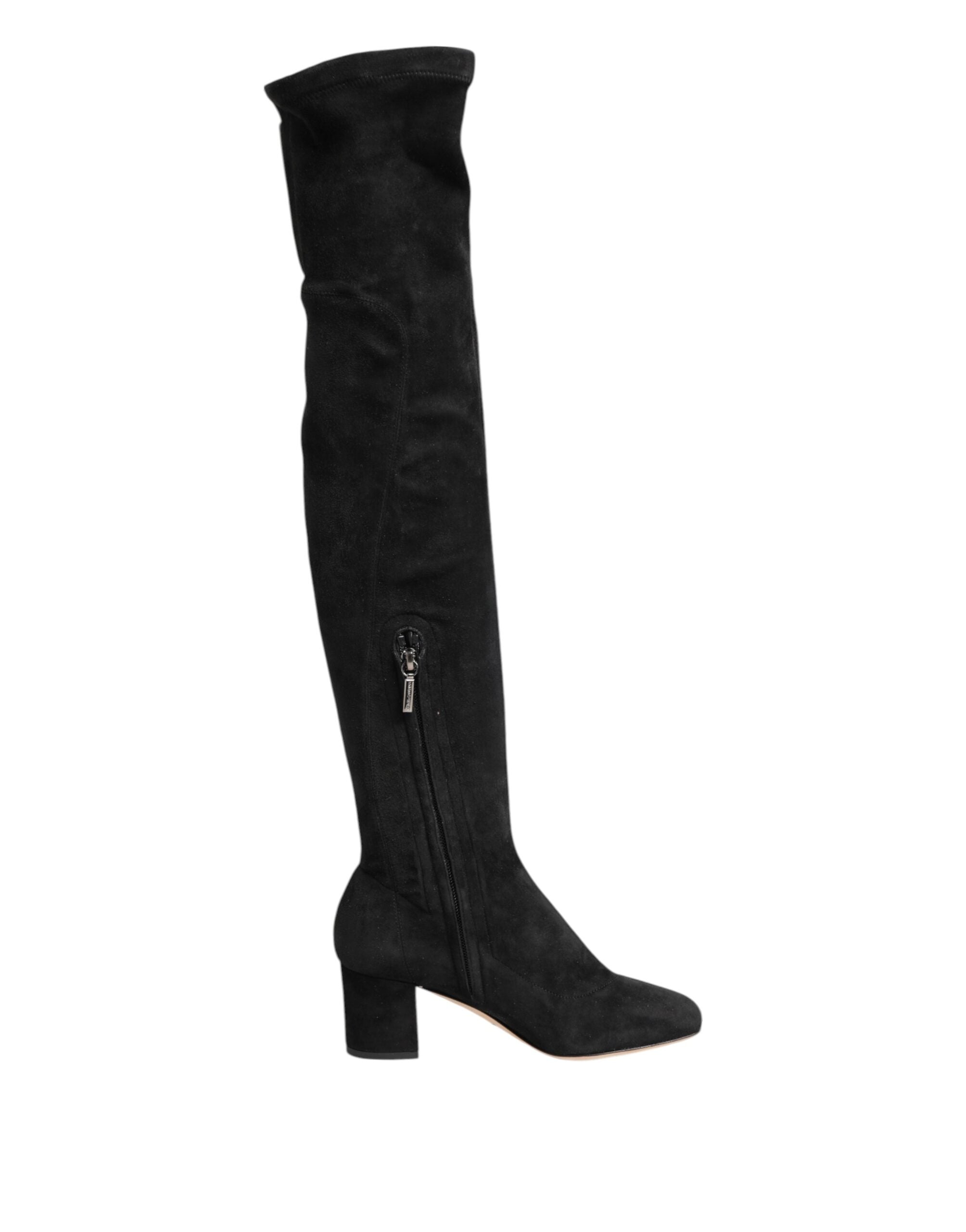 Dolce & Gabbana Black Suede Leather Knee High Boots Shoes - ACCEXO Main image